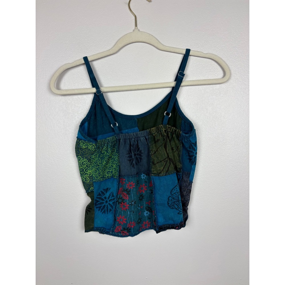 Kathmandu Imports Cropped Patchwork Tank Top Cami Size S Mushrooms Floral Hippie - Picture 11 of 12